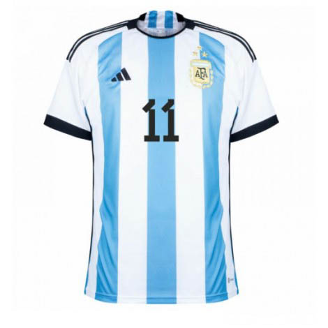 Argentinië Angel Di Maria #11 Thuis tenue WK 2022 Mensen Korte Mouw-1