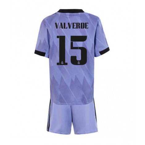 Kids Real Madrid Federico Valverde #15 Uit tenue 2022-23 Korte Mouw (+ Korte broeken)