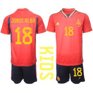 Kids Spanje Jordi Alba #18 Thuis tenue WK 2022 Korte Mouw (+ Korte broeken)