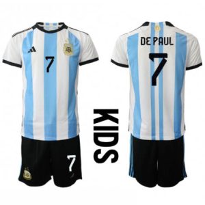 Kids Argentinië Rodrigo de Paul #7 Thuis tenue WK 2022 Korte Mouw (+ Korte broeken)