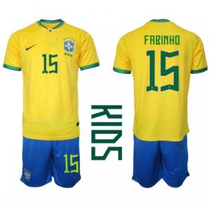 Kids Brazilië Fabinho #15 Thuis tenue WK 2022 Korte Mouw (+ Korte broeken)