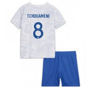 Kids Frankrijk Aurelien Tchouameni #8 Uit tenue WK 2022 Korte Mouw (+ Korte broeken)