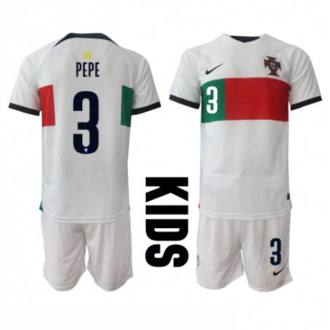 Kids Portugal Pepe #3 Uit tenue WK 2022 Korte Mouw (+ Korte broeken)