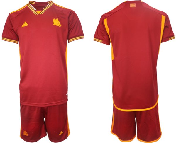 AS Roma Thuis tenue Mensen 2023-24 Korte Mouw (+ Korte broeken)