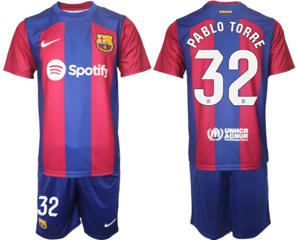 Barcelona Pablo Torre #32 Thuis tenue Mensen 2023-24 Korte Mouw (+ Korte broeken)