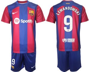 Barcelona Robert Lewandowski #9 Thuis tenue Mensen 2023-24 Korte Mouw (+ Korte broeken)