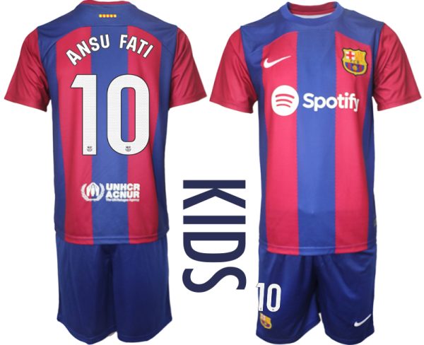 Kids Barcelona Ansu Fati #10 Thuis tenue 2023-24 Korte Mouw (+ Korte broeken)