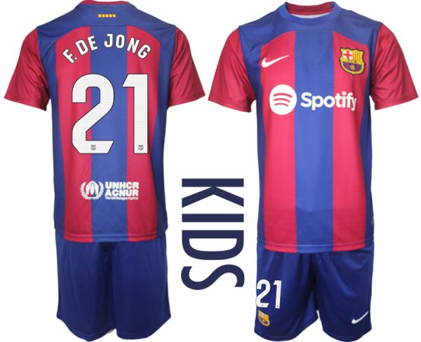 Kids Barcelona Frenkie de Jong #21 Thuis tenue 2023-24 Korte Mouw (+ Korte broeken)