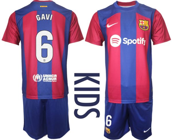 Kids Barcelona Gavi #6 Thuis tenue 2023-24 Korte Mouw (+ Korte broeken)