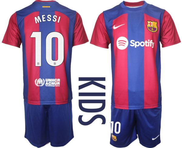 Kids Barcelona Lionel Messi #10 Thuis tenue 2023-24 Korte Mouw (+ Korte broeken)