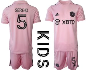 Kids Inter Miami Sergio Busquets #5 Thuis tenue 2023-24 Korte Mouw (+ Korte broeken)