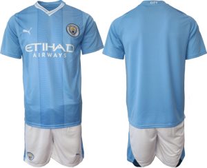 Manchester City Thuis tenue Mensen 2023-24 Korte Mouw (+ Korte broeken)