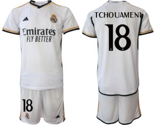 Real Madrid Aurelien Tchouameni #18 Thuis tenue Mensen 2023-24 Korte Mouw (+ Korte broeken)