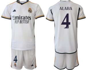 Real Madrid David Alaba #4 Thuis tenue Mensen 2023-24 Korte Mouw (+ Korte broeken)