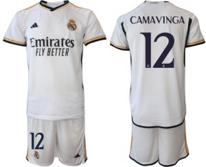 Real Madrid Eduardo Camavinga #12 Thuis tenue Mensen 2023-24 Korte Mouw (+ Korte broeken)