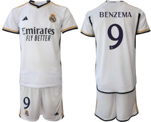 Real Madrid Karim Benzema #9 Thuis tenue Mensen 2023-24 Korte Mouw (+ Korte broeken)