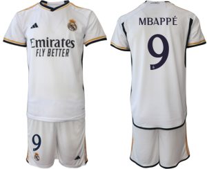 Real Madrid Kylian Mbappe #9 Thuis tenue Mensen 2023-24 Korte Mouw (+ Korte broeken)