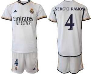 Real Madrid Sergio Ramos #4 Thuis tenue Mensen 2023-24 Korte Mouw (+ Korte broeken)