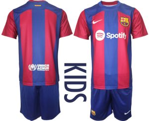 Barcelona Thuis tenue Voetbalshirts Kids 2023-24 Korte Mouw (+ Korte broeken)