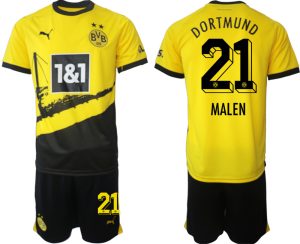 Borussia Dortmund Donyell Malen #21 Thuis tenue Voetbalshirts 2023-24 Korte Mouw (+ Korte broeken)