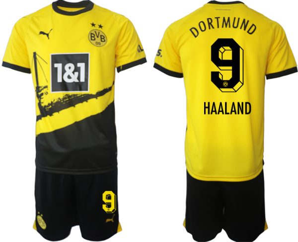 Borussia Dortmund Erling Haaland #9 Thuis tenue Voetbalshirts 2023-24 Korte Mouw (+ Korte broeken)