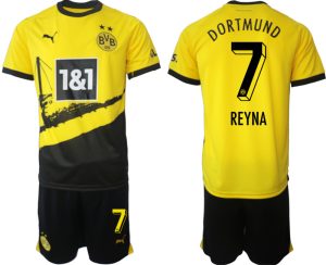 Borussia Dortmund Giovanni Reyna #7 Thuis tenue Voetbalshirts 2023-24 Korte Mouw (+ Korte broeken)