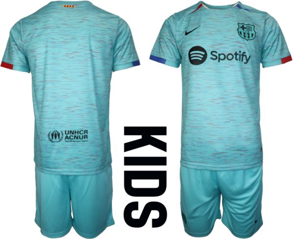 Kids Barcelona Derde tenue Voetbalshirts 2023-24 Korte Mouw (+ Korte broeken)