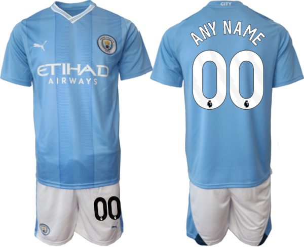 Manchester City Any Name Thuis tenue Voetbalshirts 2023-24 Korte Mouw (+ Korte broeken)