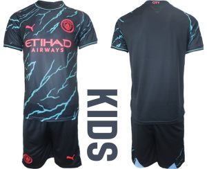 Manchester City Derde tenue Kids 2023-24 Korte Mouw (+ Korte broeken)