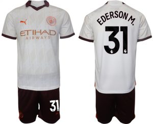 Manchester City Ederson M. #31 Uit tenue Voetbalshirts 2023-24 Korte Mouw (+ Korte broeken)