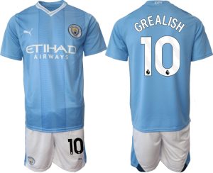 Manchester City Jack Grealish #10 Thuis tenue Voetbalshirts 2023-24 Korte Mouw (+ Korte broeken)