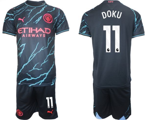 Manchester City Jeremy Doku #11 Derde tenue Voetbalshirts 2023-24 Korte Mouw (+ Korte broeken)