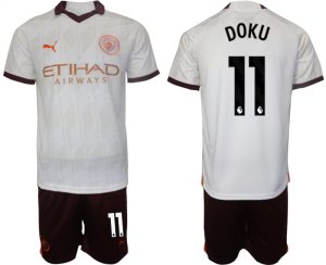 Manchester City Jeremy Doku #11 Uit tenue Voetbalshirts 2023-24 Korte Mouw (+ Korte broeken)
