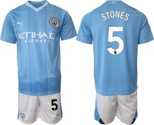 Manchester City John Stones #5 Thuis tenue Voetbalshirts 2023-24 Korte Mouw (+ Korte broeken)