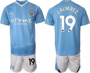 Manchester City Julian Alvarez #19 Thuis tenue Voetbalshirts 2023-24 Korte Mouw (+ Korte broeken)