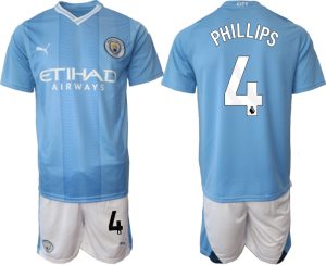 Manchester City Kalvin Phillips #4 Thuis tenue Voetbalshirts 2023-24 Korte Mouw (+ Korte broeken)