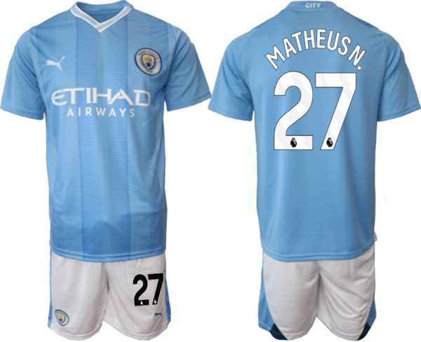 Manchester City Matheus Nunes #27 Thuis tenue Voetbalshirts 2023-24 Korte Mouw (+ Korte broeken)
