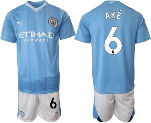 Manchester City Nathan Ake #6 Thuis tenue Voetbalshirts 2023-24 Korte Mouw (+ Korte broeken)