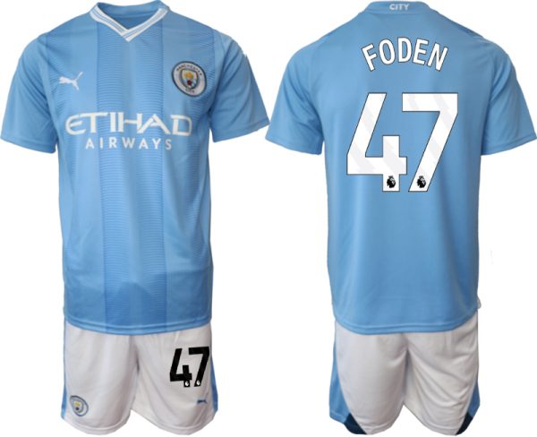 Manchester City Phil Foden #47 Thuis tenue Voetbalshirts 2023-24 Korte Mouw (+ Korte broeken)