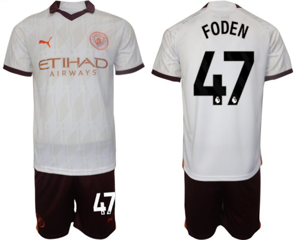 Manchester City Phil Foden #47 Uit tenue Voetbalshirts 2023-24 Korte Mouw (+ Korte broeken)