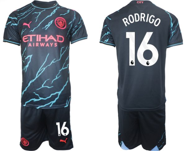 Manchester City Rodrigo #16 Derde tenue Voetbalshirts 2023-24 Korte Mouw (+ Korte broeken)