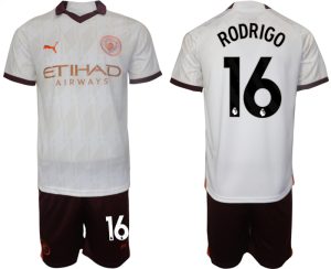 Manchester City Rodrigo #16 Uit tenue Voetbalshirts 2023-24 Korte Mouw (+ Korte broeken)