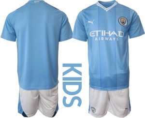 Manchester City Thuis tenue Kids 2023-24 Korte Mouw (+ Korte broeken)