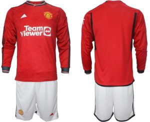 Manchester United Thuis tenue Voetbalshirts 2023-24 Lange Mouw (+ Korte broeken)