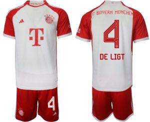 Bayern Munich Matthijs de Ligt #4 Thuis tenue Voetbalshirts 2023-24 Korte Mouw (+ Korte broeken)