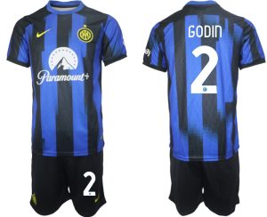 Inter Milan Diego Godin #2 Thuis tenue Voetbalshirts 2023-24 Korte Mouw (+ Korte broeken)