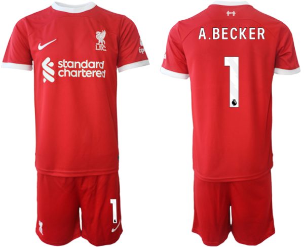 Liverpool Alisson Becker #1 Thuis tenue Voetbalshirts 2023-24 Korte Mouw (+ Korte broeken)