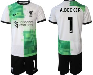 Liverpool Alisson Becker #1 Uit tenue Voetbalshirts 2023-24 Korte Mouw (+ Korte broeken)