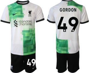 Liverpool Kaide Gordon #49 Uit tenue Voetbalshirts 2023-24 Korte Mouw (+ Korte broeken)