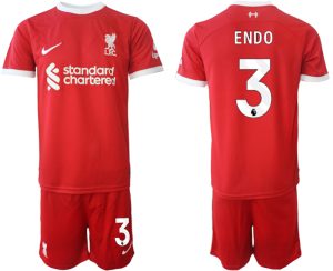 Liverpool Wataru Endo #3 Thuis tenue Voetbalshirts 2023-24 Korte Mouw (+ Korte broeken)